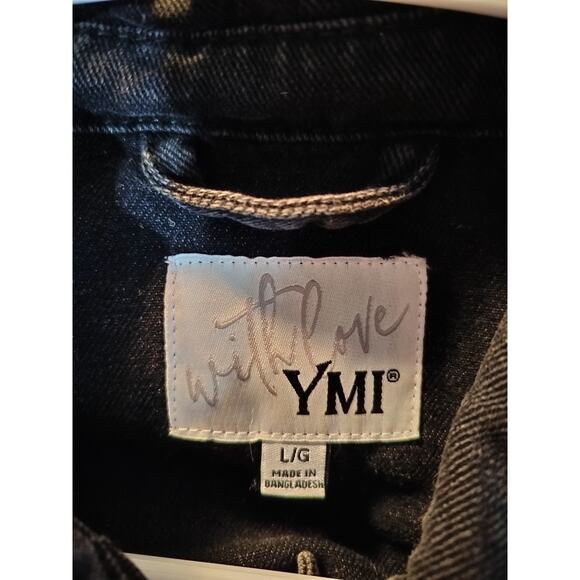3814)YMI Long Sleeve Button Oversized Boyfriend Distressed Denim Jacket Large Jr - Picture 9 of 10
